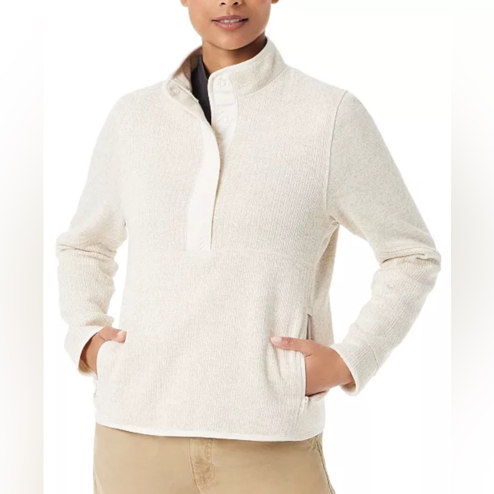BASS OUTDOOR Women's Mixed-Media Mock-Neck Quarter Snap Sweatshirt   Medium. NWT